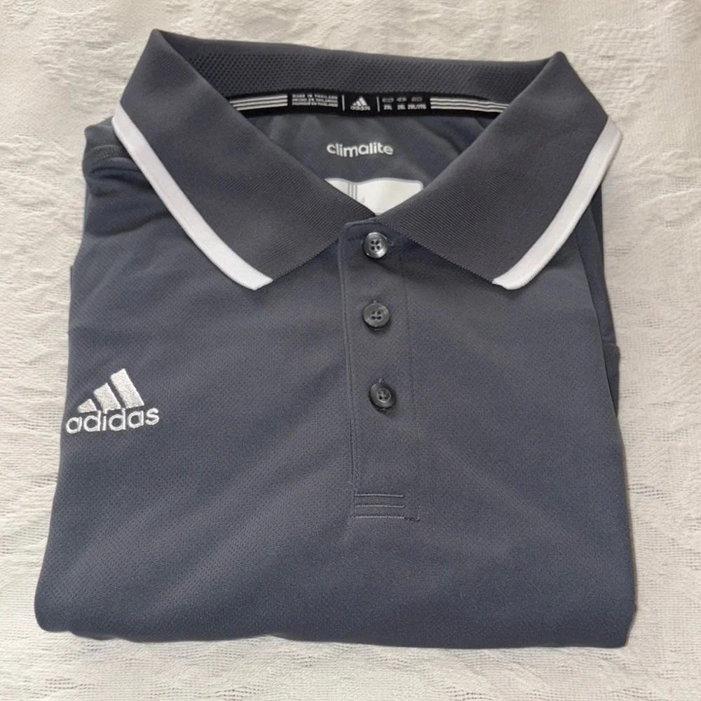 Adidas Men's Charcoal and White Polo Shirt